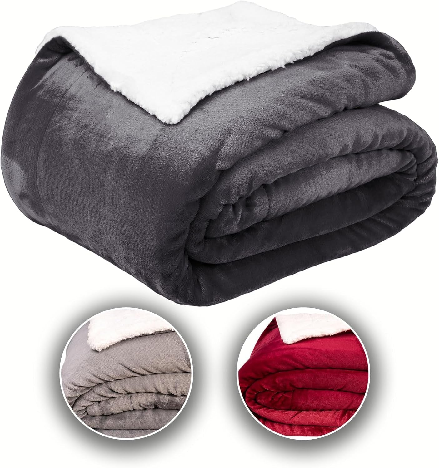 Bequeme Komfortec-Decke 150 x 200 cm, Öko-Tex-zertifizierte flauschige Fleecedecke, warme Sherpa-Decke für das Sofa, dicke Decke für das Sofa, burgunderfarbene Betten und Decken. Besuchen Sie den Komfortec-Store Anthrazit 150 x 200 cm