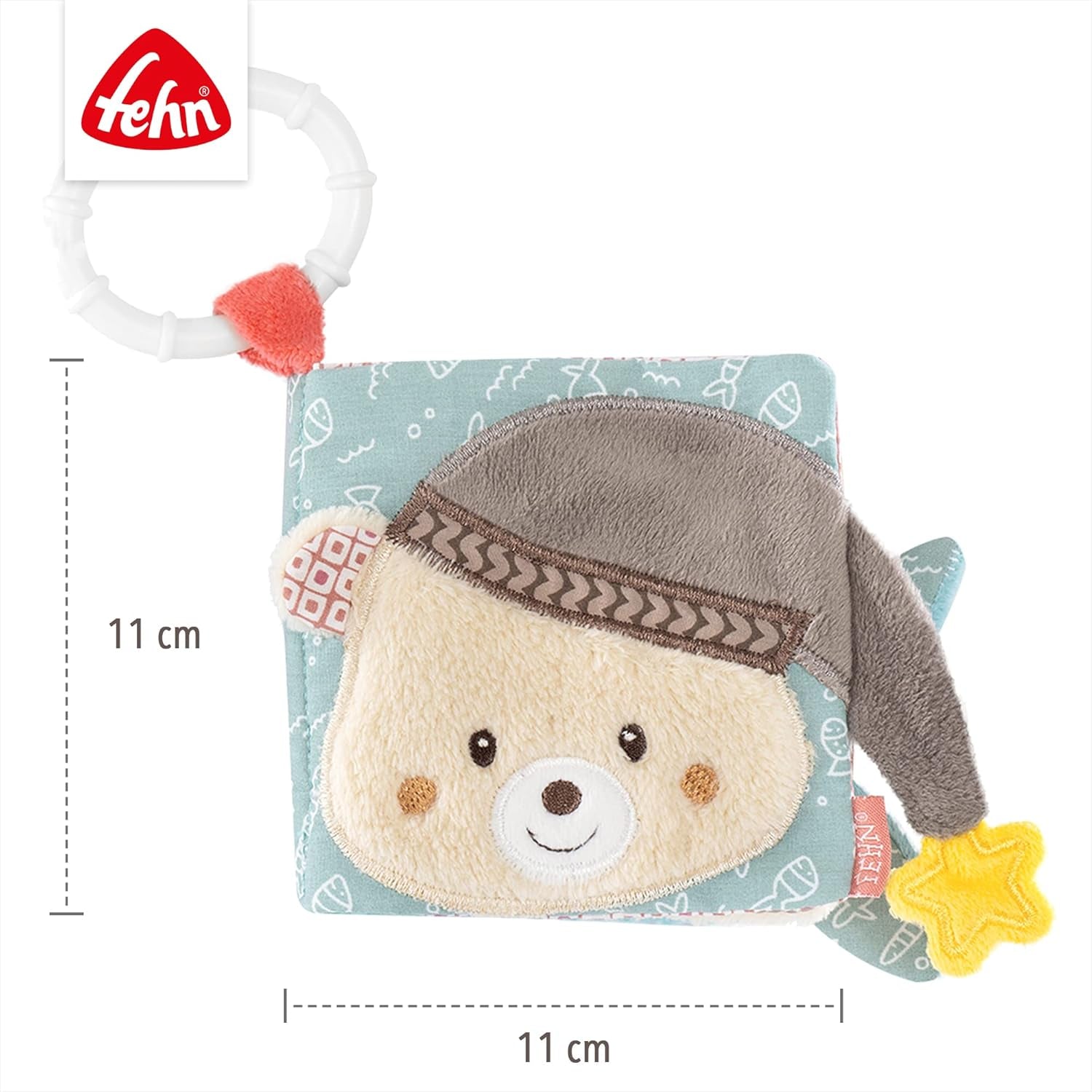 Fehn Soft-Bilderbuch Bruno – Softbuch für Babys aus Stoff mit Tiermotiven – Spielzeugbuch aus Stoff zum Aufhängen für Kinderwagen und Autositze – Buch mit Böllern für Babys und Kinder ab 0+ Monaten Babyspielzeug Naty Shop
