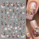 Pflaumenblüten-Nagelaufkleber, weiß-rosa Blumen-Nagelaufkleber, geprägte Blumen-Nagelaufkleber, Frühlings-Sommer-Blumen-Nagelaufkleber, Nageldesigns, Nagelzubehör, Nagelkunst