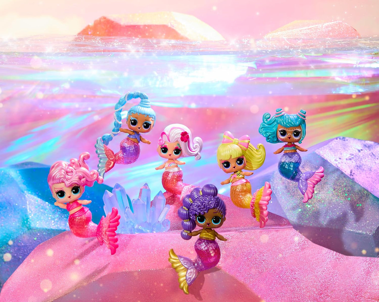 LOL Überraschung! Mermaids Makeover Magic Tots – echter Lipgloss für Sie und Ihre Puppe zum Selbermachen, Mischen und Kreieren von Make-up, lustiges Wasserspiel, 6 Puppen zum Sammeln – ab 4 Jahren