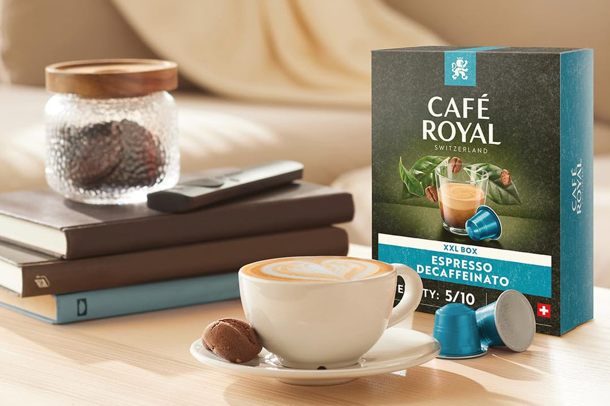 Café Royal Espresso Decaffeinato 36 Kapseln für Nespresso Kaffeemaschine – 5/10 Intensität – UTZ-zertifiziert Kaffeekapseln aus Aluminium (Packung mit 2)