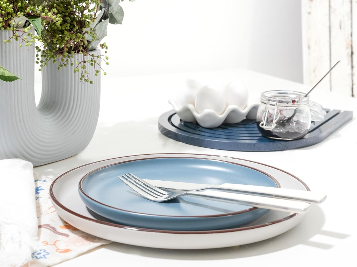 CreaTable, 21016, Serie Modern Scandic Blue-Grey, 16-teiliges Tafelservice, Kombiservice aus Porzellan, spülmaschinen- und mikrowellengeeignet, hochwertige Verarbeitung