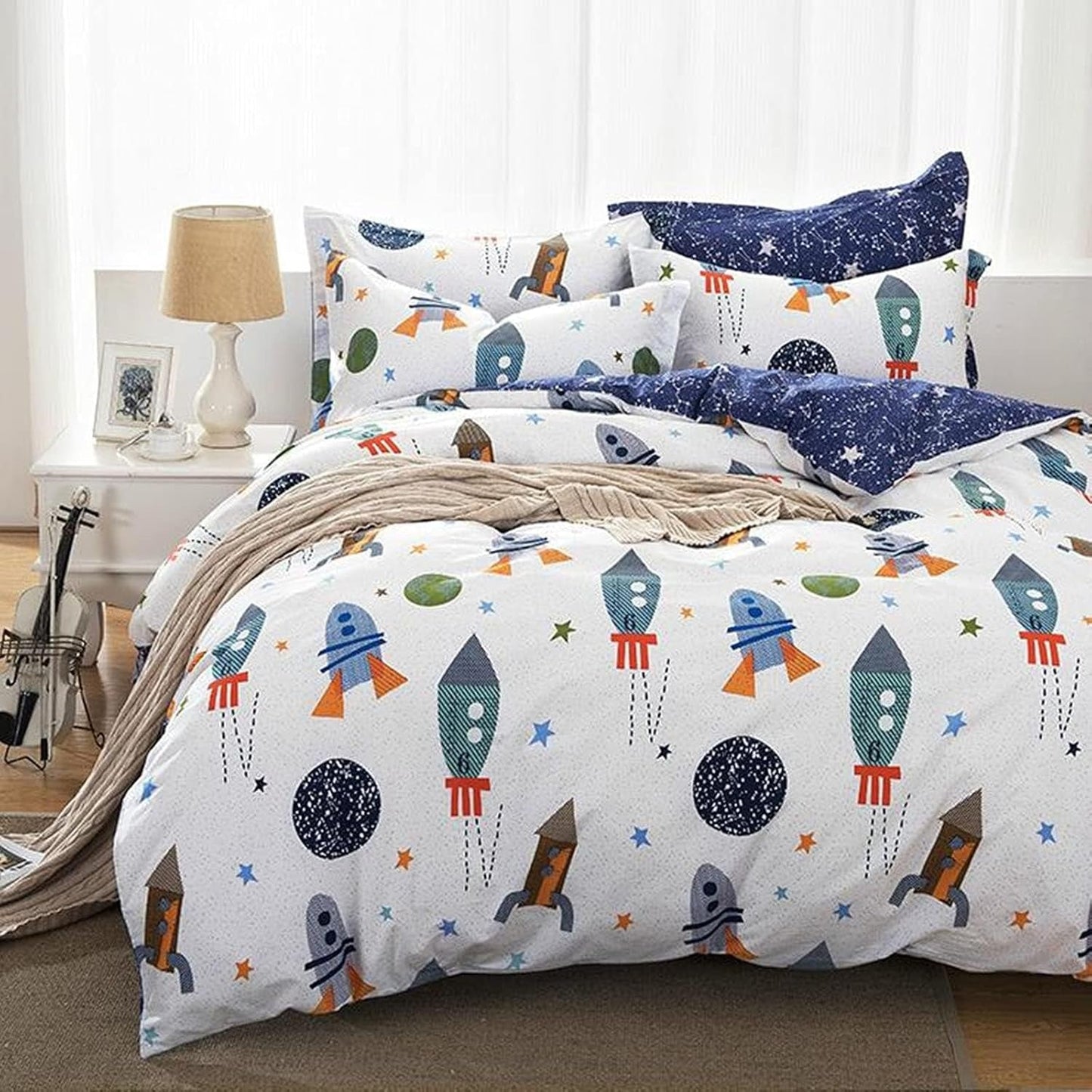 Bettwäsche für Kinder, Raketen und Planeten, Wendedesign, Baumwolle Bettwäsche - Kinder Naty Shop 135X200Cm + 80X80Cm