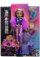 Monster High Clawdeen Wolf Puppe mit Crescent Dog und Zubehör wie Rucksack, Kalender, Snacks und mehr, HRP65 Naty Shop Dolls