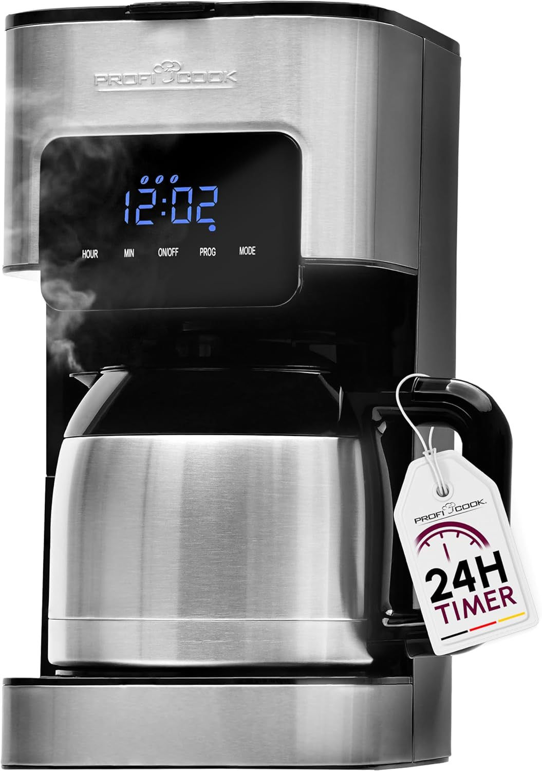 Kaffeemaschine Profi Cook | 8-10 Tassen | Timer | Sensor-Touch-Steuerung | 1,2 Liter doppelwandige Thermoskaraffe | Geschmackssiegel | Filterkaffeemaschine aus Edelstahl | PC-KA 1191