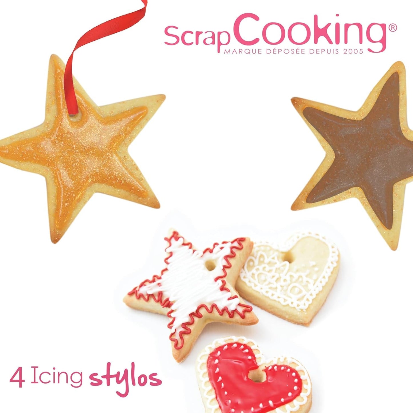 Scrapcooking – 4-teilige Marker: Gold, Schokolade, Weiß und Rot – dekorative essbare Stifte zum Schreiben und Zeichnen auf Desserts, Kuchen und Keksen