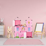 Relaxdays Modulregal für Kinderzimmer, Prinzessinnenschloss-Design, Kunststoff, DIY-Schrank mit Türen, HL: 128 x 110 x 37 cm, rosa