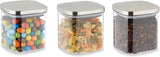 Relaxdays Vorratsgläser mit Deckel, 3er-Set, 600 ml, quadratische Vorratsgläser, luftdichte Glasbehälter, klar/silberfarben, Frischhalteboxen, Naty Shop Standardtitel