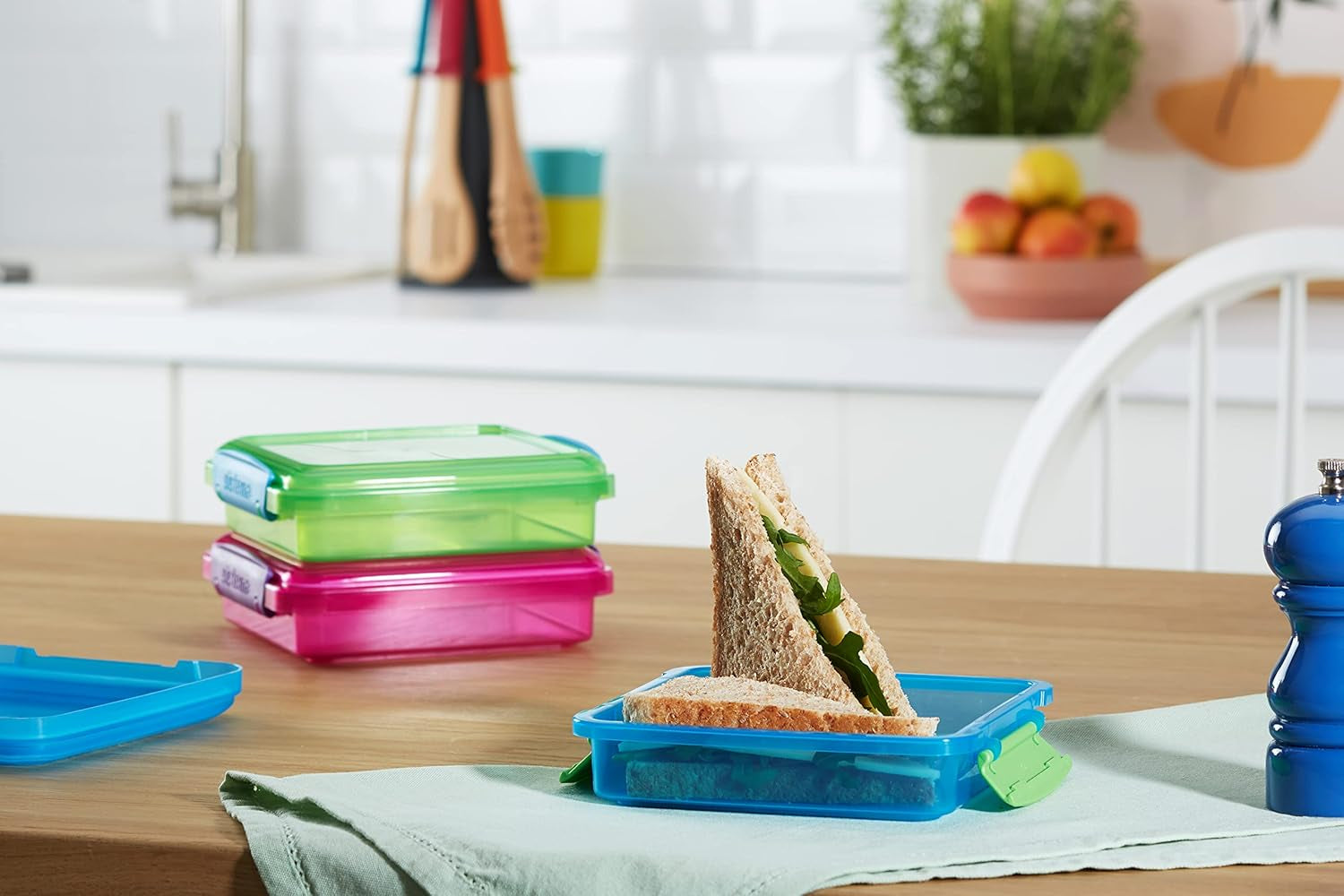 Lunchbox-Sandwichbox-System | 450 ml | stapelbare und luftdichte Lunchbox mit Deckel | für Kinder und Erwachsene | ohne BPA | gemischte Farben | 3 Stück Naty Shop Lebensmittel-Aufbewahrungsboxen