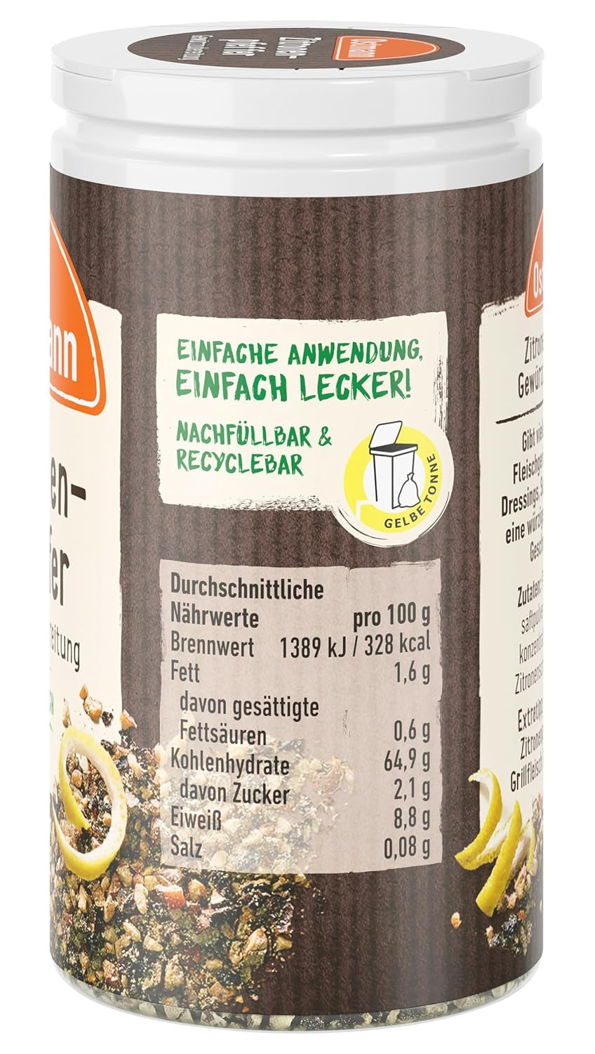 Ostmann Gewürze - Zitronenpfeffer Gewürzzubereitung | Für Salatdressings, Saucen und Fischgerichte 40 g in der Streudose