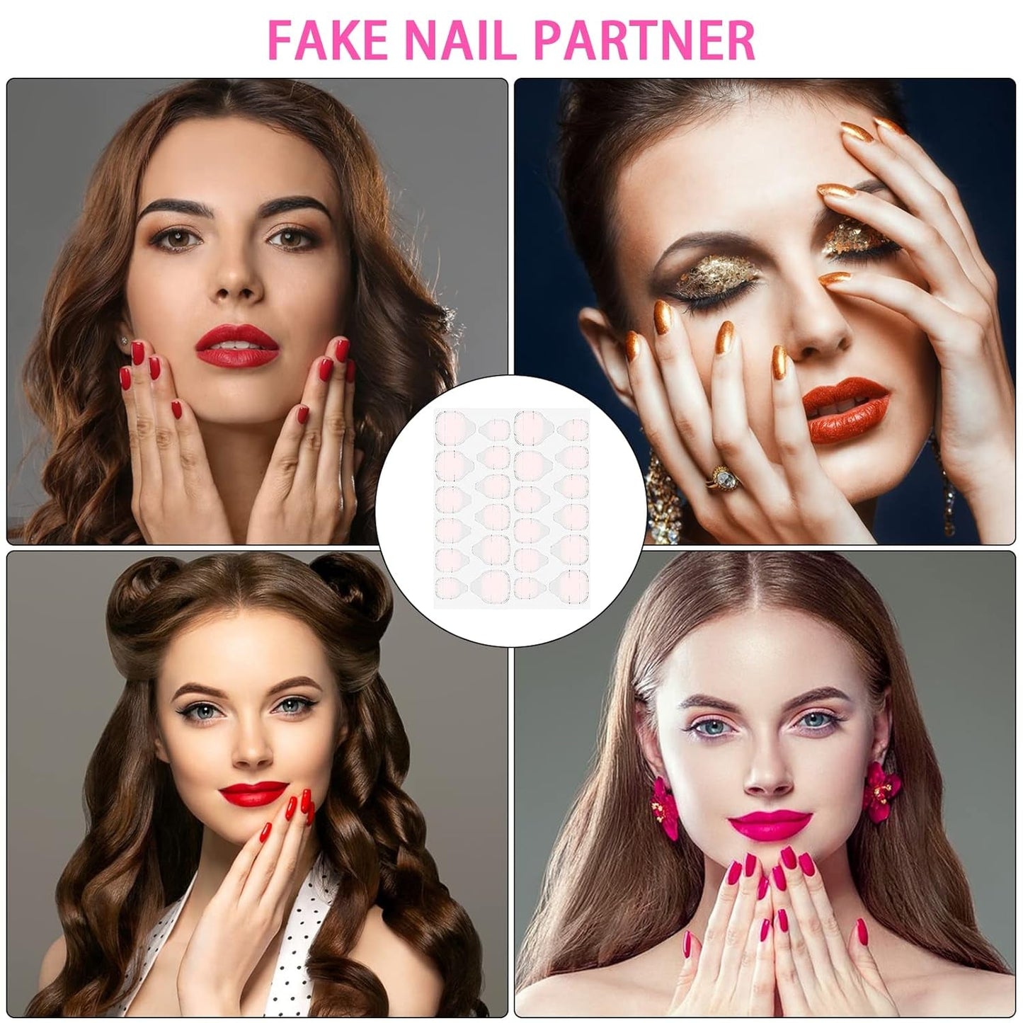 ® 100 Nagelschablonen und 1 Blatt mit 24 transparenten Klebescheiben für Nägel, Nagelverlängerungsschablonen, selbstklebende Gel-Nagelverlängerungsschablonen, Zubehör für künstliche Nägel