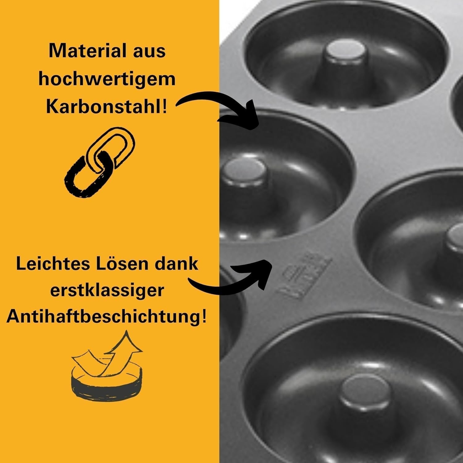 Birkmann, Easy Baking, Donutblech, Backform Für 6 Donuts, Mit Hochwertiger Antihaftbeschichtung, Ø 9 Cm, Mit Rezept, 881631 Formen und Bleche zum Backen Naty Shop