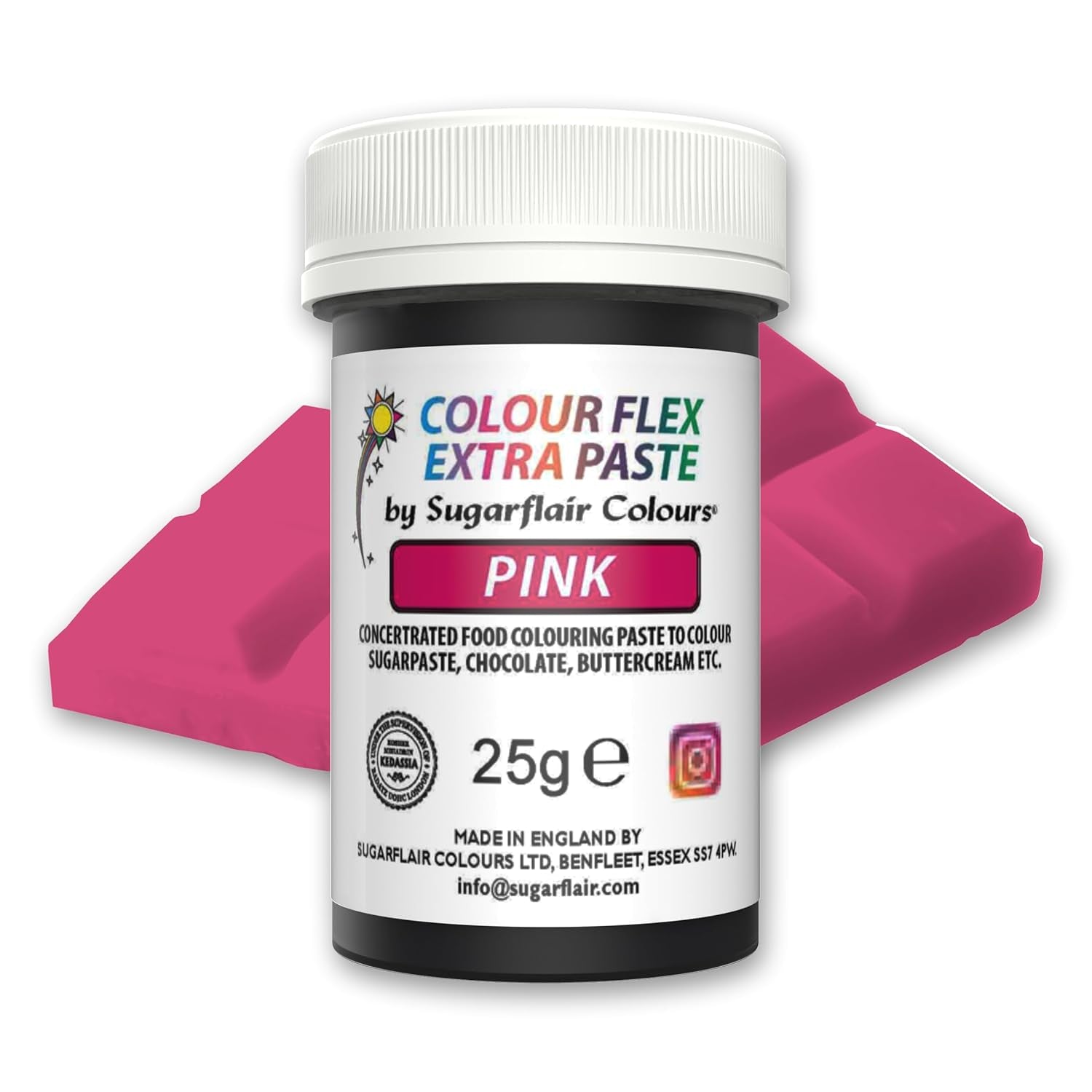 Lebensmittelfarbpaste Sugarflair Colourflex Extra Pink Paste – Essbare Lebensmittelfarbe für Buttercreme, Schokolade, Zuckerpaste, Glasur, Fondant, Kuchenmischungen, Teig und mehr – 25 g