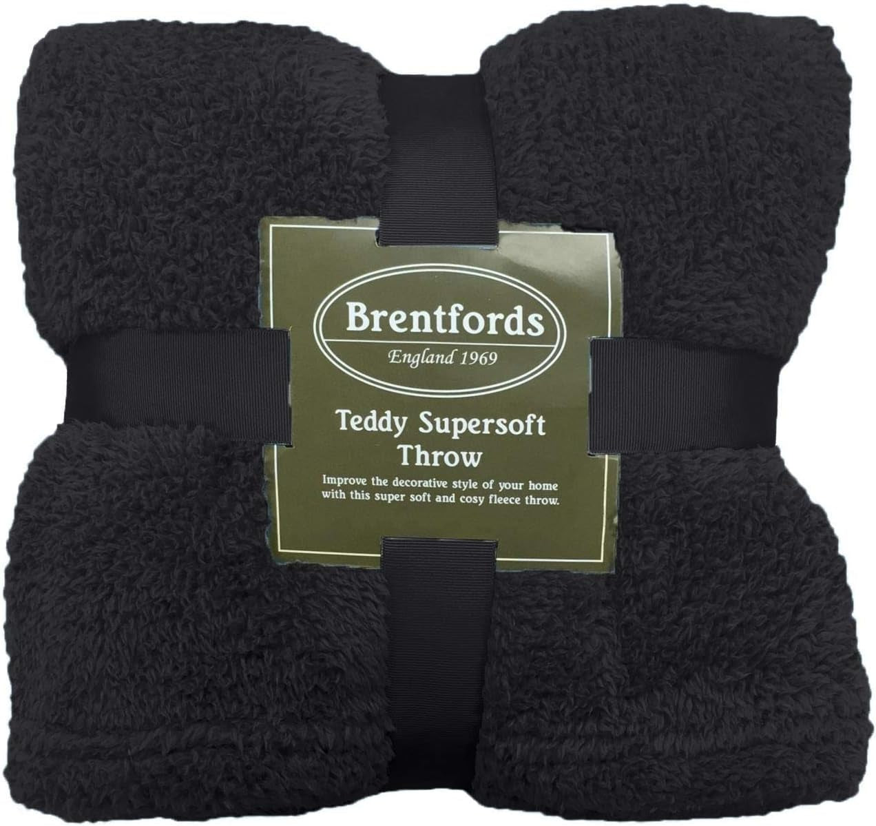 Brentfords Teddy-Fleece-Decke, großer Überwurf über dem Bett, Plüsch, Superweich, warm, für Sofa, Bett, Tagesdecke, Schwarz – 150 x 200 cm