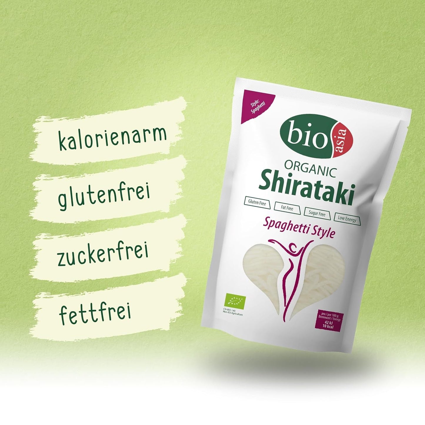 Bioasia Bio Shirataki Spaghetti – Nudeln aus Bio-Konjakmehl – ​​​​Mit niedrigem Kaloriengehalt – Zucker-, fett- und glutenfrei (1 x 270 g)