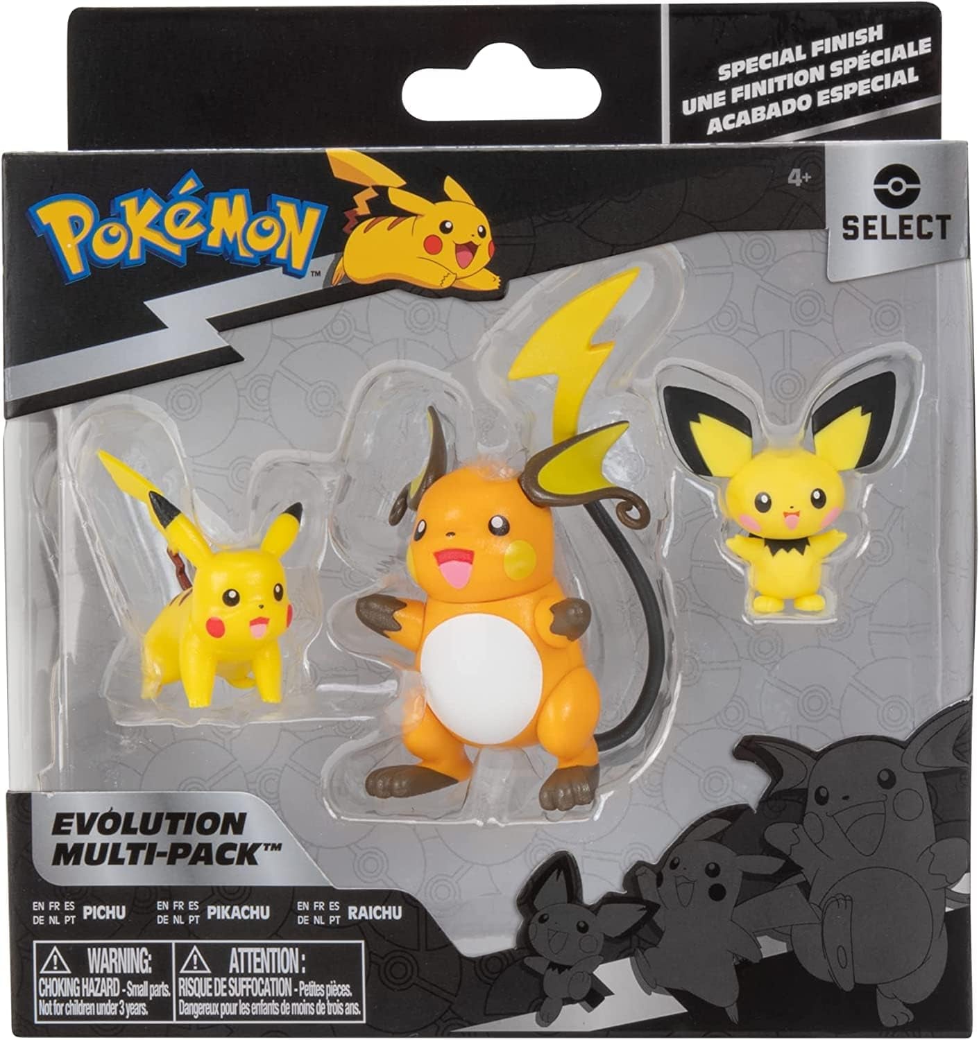 Pokemon PKW2778 Select 3er-Pack mit Pichu und Pikachu und 7,6 cm großen Raichu-Kampffiguren Evolution Multipack Style 2 Actionfiguren Naty Shop