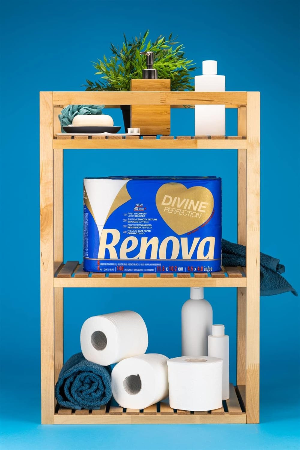 Renova Renova Divine Perfection Toilettenpapier, 42 Rollen, Premium-Toilettenpapier, 4-lagig, ultraweich, extra stark, dick, weich und saugfähig, FSC-zertifiziertes Papier, 4400 g