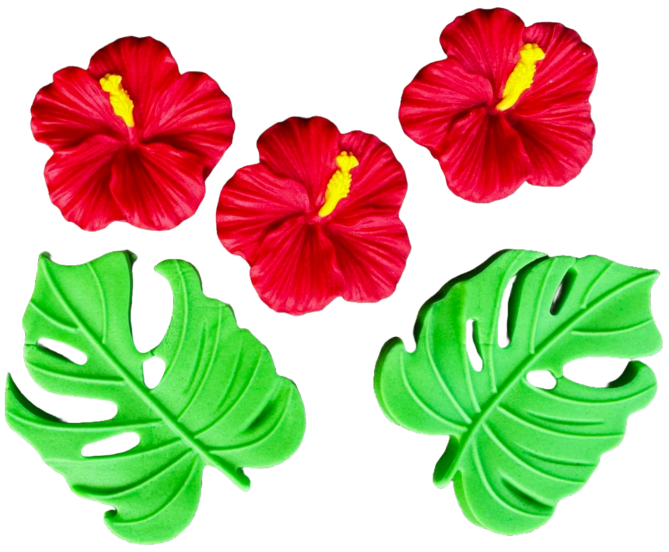 Set mit 5 essbaren Zuckerdekorationen, Hibiskus-Dekorationen aus Zuckerpaste, Naty Shop