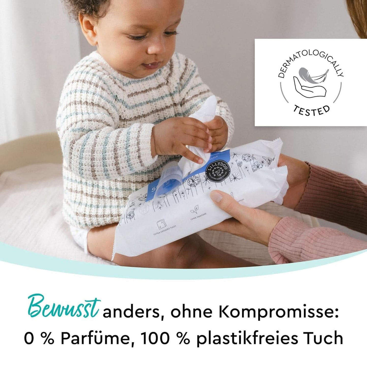 LILLYDOO Feuchte Waschtücher 350 Stück (7 X 50), 100% Plastikfrei, Extra Großes Tuch, Ohne Parfüme Naty Shop