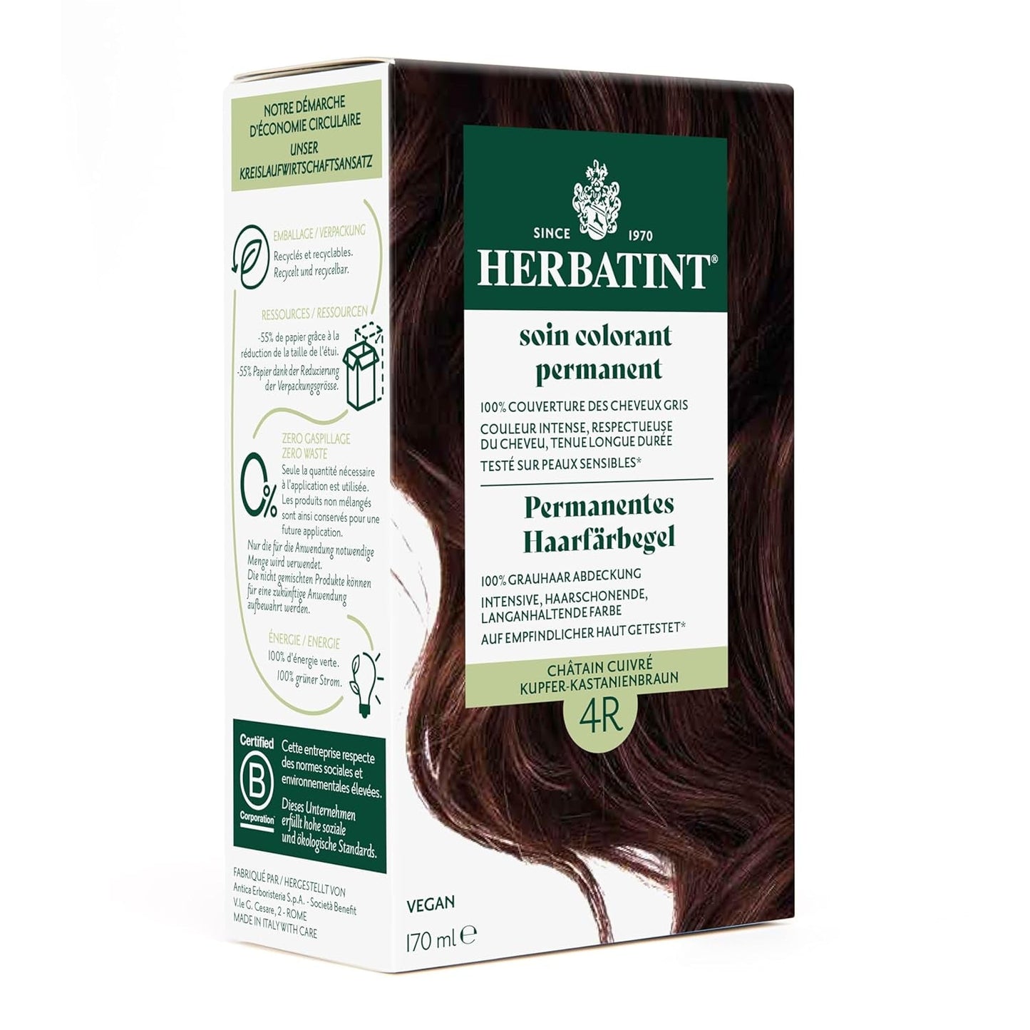 Permanentes Haarfärbegel 6N Dunkelblond – 170 ml I Ammoniakfrei, 100 % Grauhaarabdeckung I Getestet auf empfindlicher Haut, mit 8 Pflanzenextrakten Naty Shop Haarfärbemittel 4R Kupferbraun