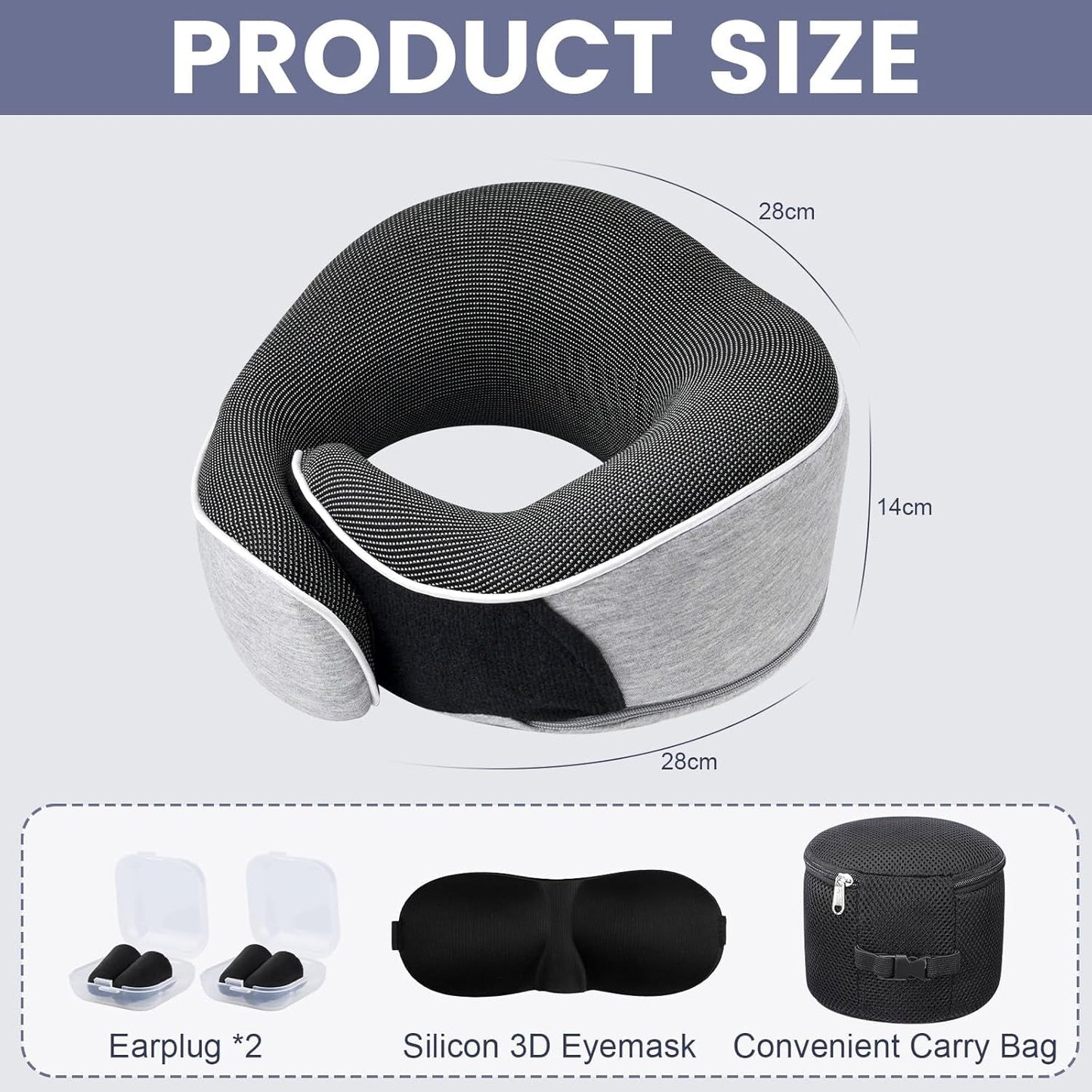 Nackenkissen aus Memory-Schaum, Reisekissen, ergonomisches Design, Nackenkissen aus Memory-Schaum mit Augenmaske, 2 Ohrstöpsel und Aufbewahrungstasche, perfekt zum Schlafen unterwegs auf Reisen, Naty Shop orthopädische Nackenkissen