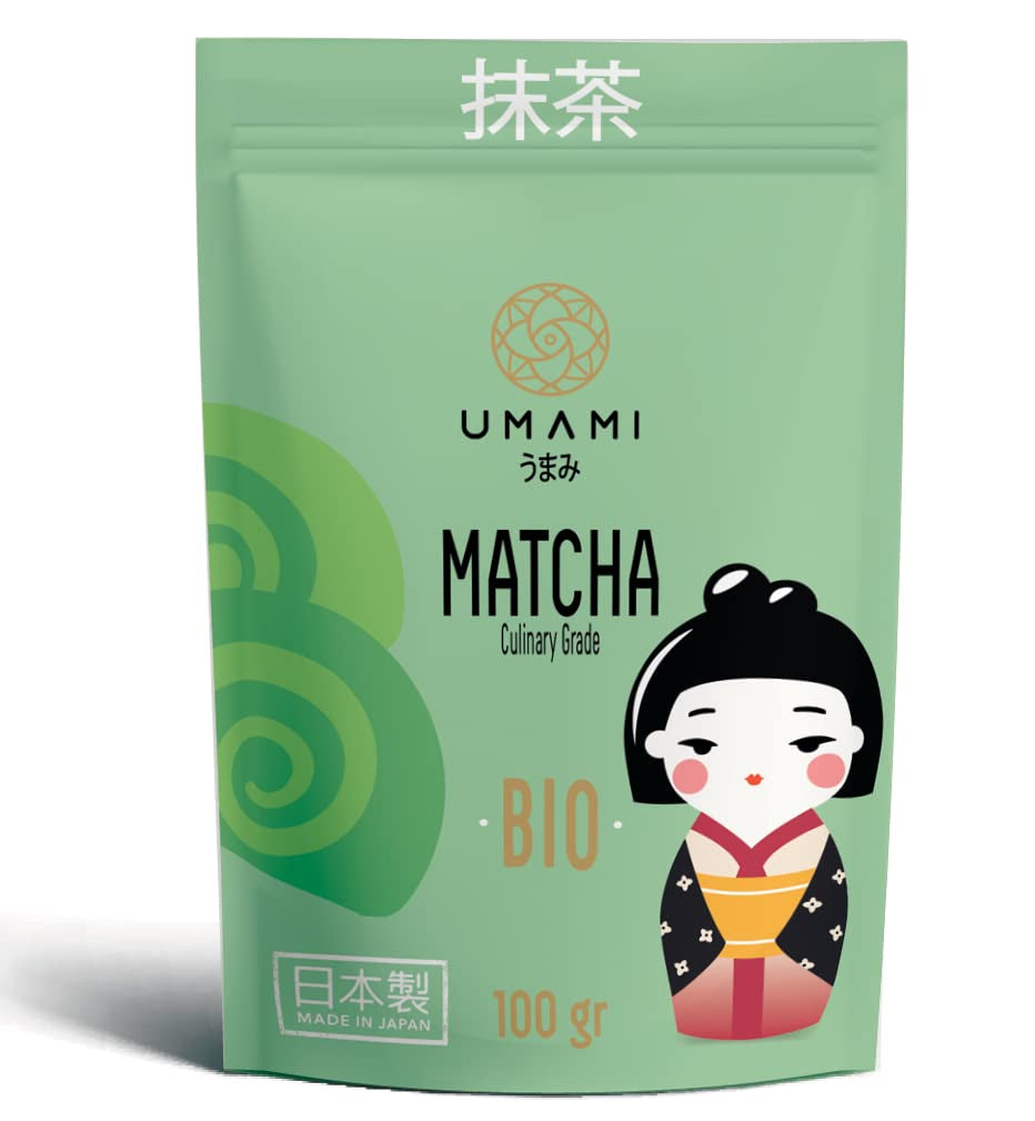 Umami Bio Matcha-Grüntee-Pulver – kulinarische Qualität, angebaut in Uji, Kyoto (Japan), aus biologischem Anbau. Hervorragend zum Trinken oder zum Kochen in der Küche 100 g...