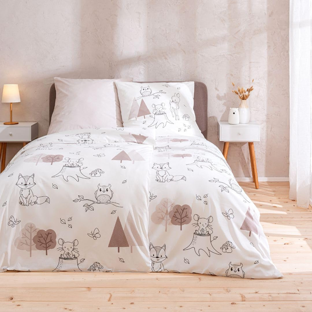 Kinderbettwäsche, Fuchs, Eule und Waldtiere, 100 % Baumwolle. Bettwäsche – Kinder Naty Shop