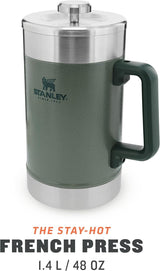 STANLEY Classic Stay Hot Kaffeepresse 1,4 l Hammertone Green – Hält den Kaffee 4 Stunden lang heiß – Minimale Ablagerungen – Integrierte Kaffeepresse aus Edelstahl – BPA-frei – Spülmaschinenfest