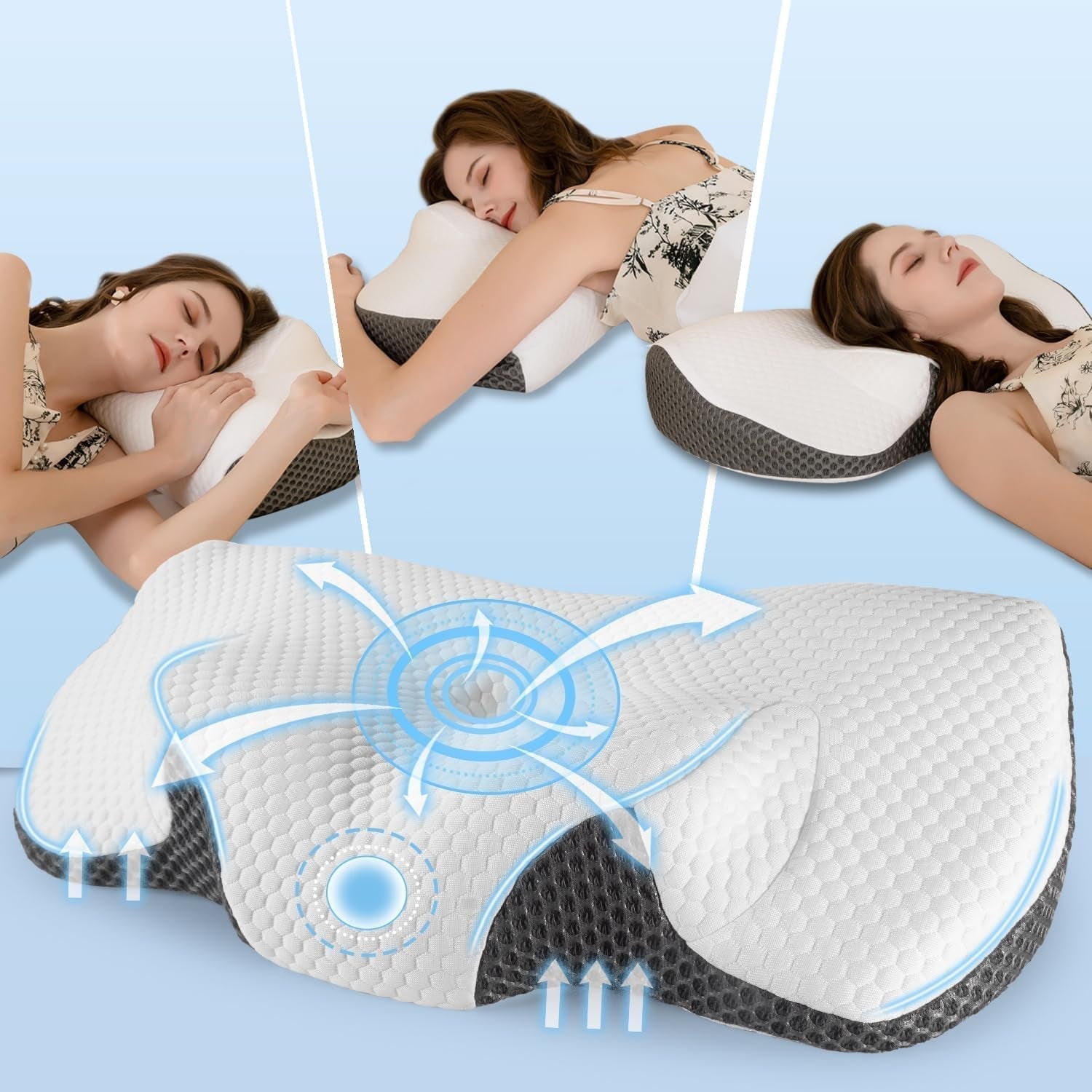 Nackenkissen Orthopädisches Kissen gegen Nackenschmerzen Memory-Schaum-Kissen Ergonomisches Kissen für optimale Unterstützung Nackenstützkissen für seitliche Rücken- und Bauchstützen Zervikale orthopädische Kissen Naty Shop