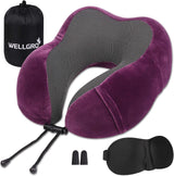 WELLGRO Nackenkissen-Set mit 3D-Schlafmaske und Ohrstöpseln – abnehmbarer Bezug – Memory-Schaum – Reißverschluss – inklusive Aufbewahrungstasche – Reisekissen – Farbe wählbar, Farbe: Grau Naty Shop Fuchsia Orthopädische Nackenkissen