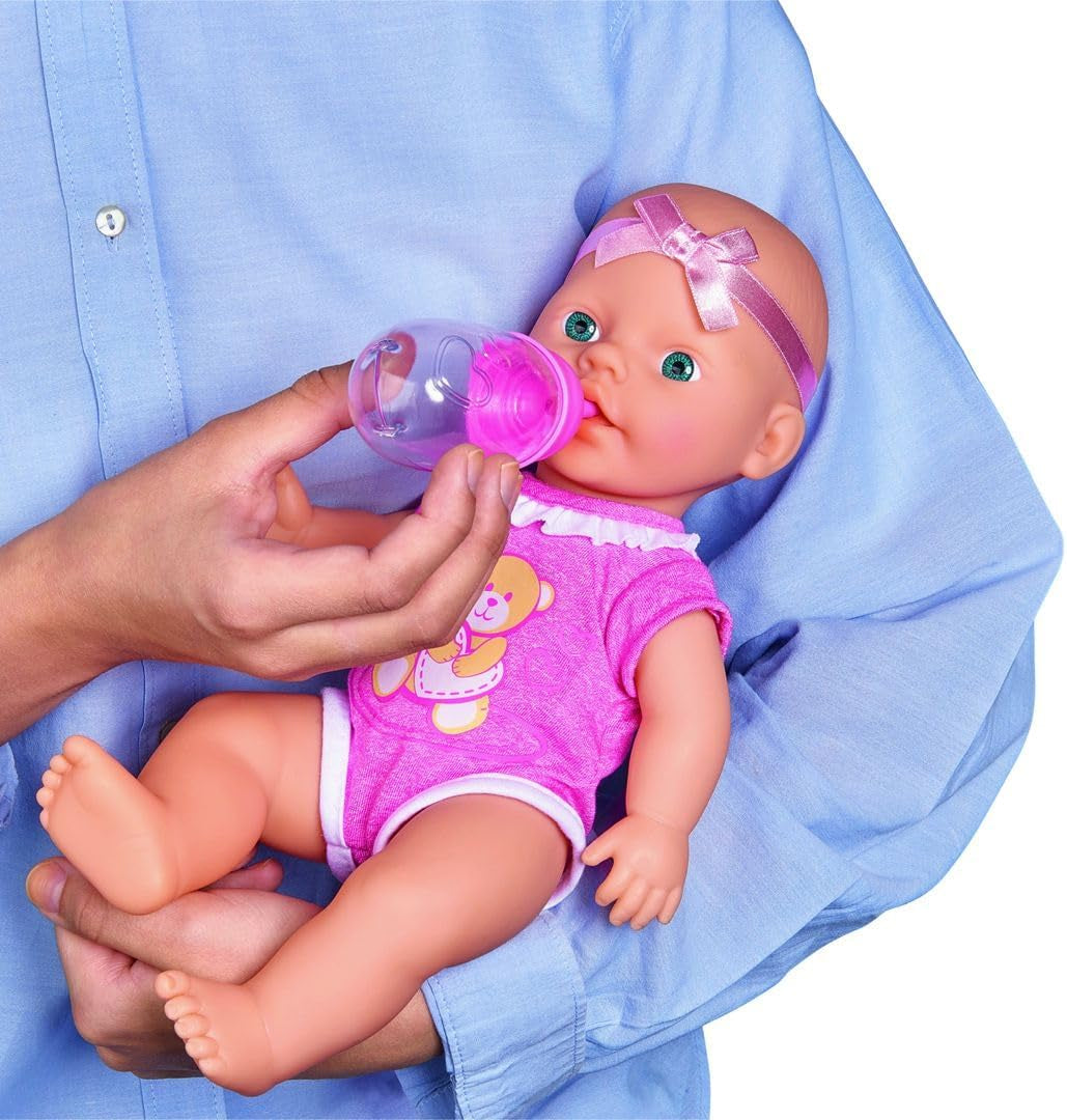 Simba 105030069 – Neugeborene Puppe, Trink- und Trinkpuppe aus Vollvinyl mit Geburtsurkunde und Zubehör, 4 Teile, 30 cm, Babypuppe, ab 3 Jahren