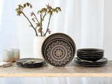CreaTable, 23588, Serie MANDALA GOLD – Schwarz, 12-teiliges Geschirrset, Tellerset aus Porzellan, spülmaschinen- und mikrowellenfest, hochwertige Herstellung