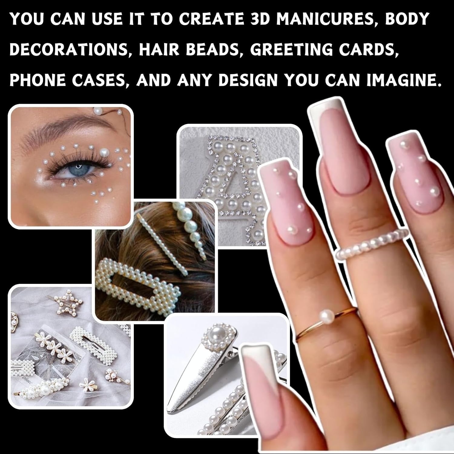 12 Größen Nail Art Perlen, Flache Perlen, Nail Art Accessoires, Halbkreis Nagelperlen, Weiße Nail Charms Und Glitzersteine ​​​​Nägel Für Nail Art Design, DIY Basteln, Alltag, Hochzeit (2 Boxen)