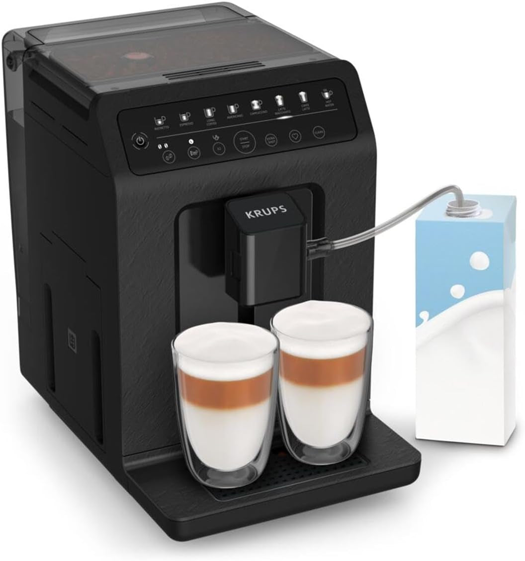 Krups EA897B Evidence ECOdesign automatische Espressomaschine, automatische Espresso- und Cappuccino-Funktion, Quattro Force-Technologie, One-Touch-Milchbecher, 8 Voreinstellungen, Milchsystem, 1450 W
