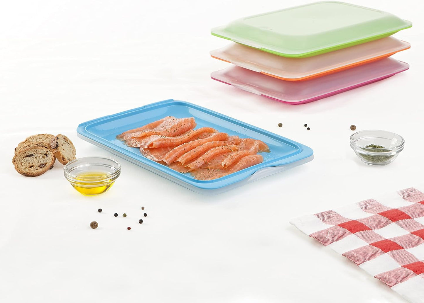 TATAY Fresh Slicer Box 4er-Set, BPA-frei, wiederverwendbar, stapelbar, spülmaschinenfest und MWO, zufällige Farben. Maße: 17 cm x 3,2 cm x 25,2 cm. Aufbewahrungsboxen für Lebensmittel von Naty Shop