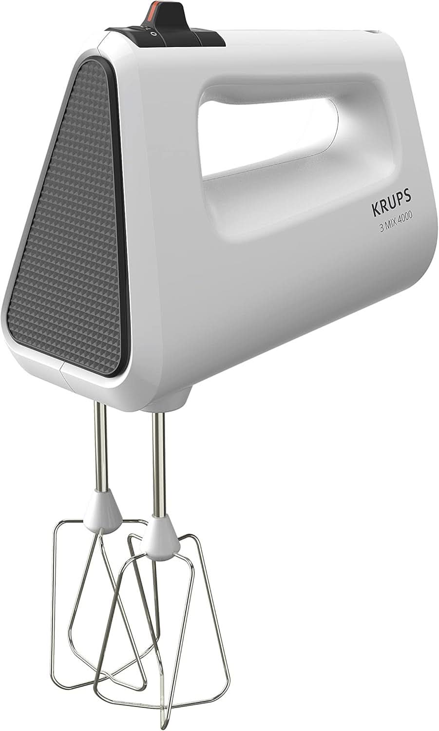 Krups GN4001 3 Mix 4000 Handmixer | 450 Watt | Robustes Design | Variabler Geschwindigkeitsregler | Turbo- und Auswurf-Funktion | inkl. 2 Rührbesen und 2 Knethaken | Weiß/Grau Kitchen Naty Shop