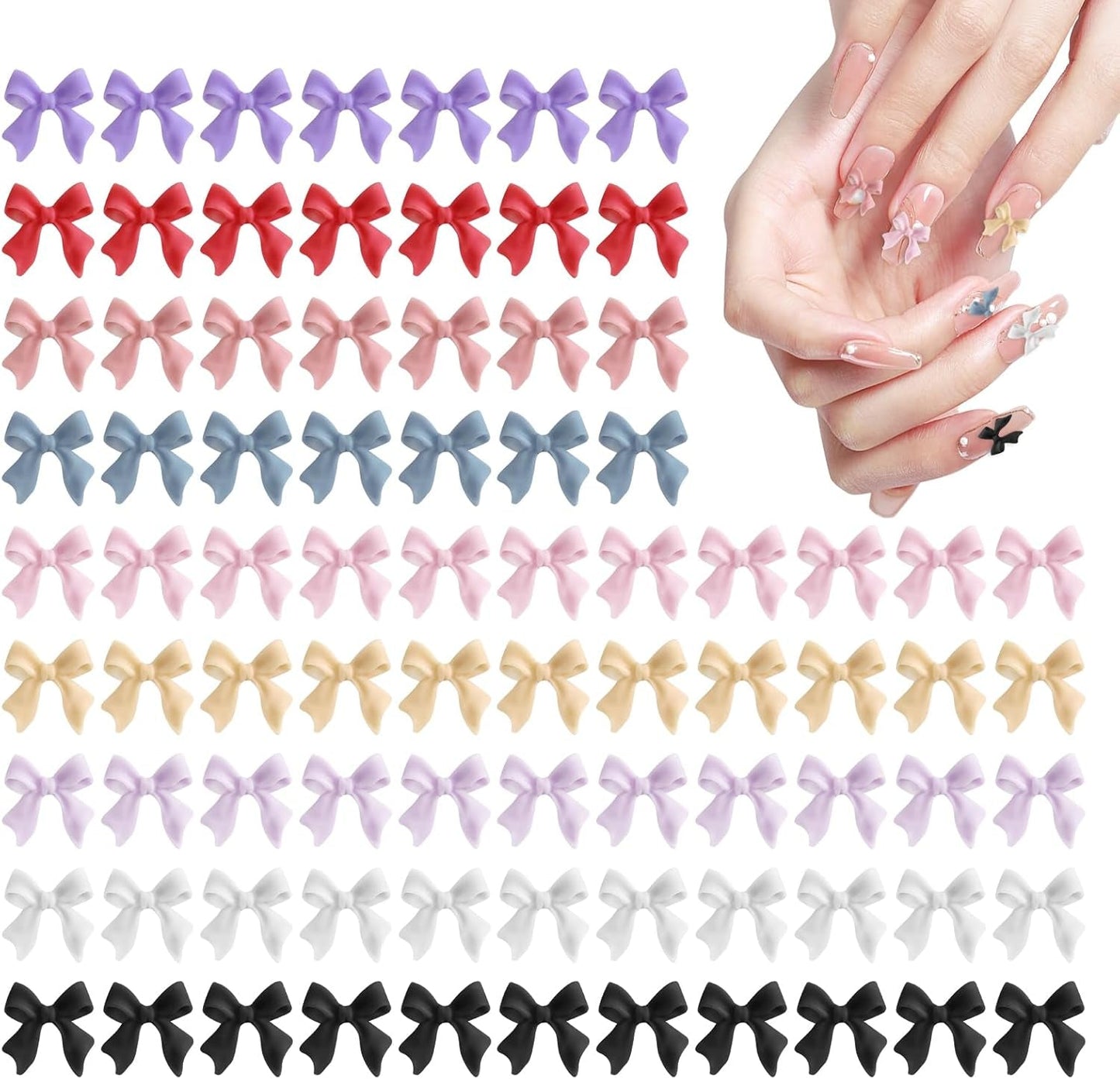100 Stück 3D Nail Decorations Sets Schleifen Nagelanhänger Nagelkunst Dekorationen Schleife Für Acrylnägel, Süße Kawaii-Schleifenanhänger, Hübsche Nagel-Schleifenanhänger-Dekoration