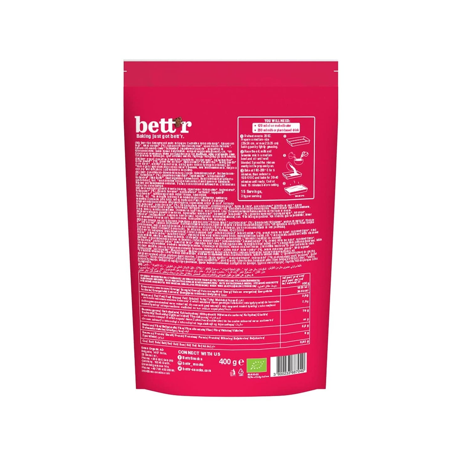 Bettr Organic Brownie Mix – Bio-, vegane und glutenfreie Brownies mit reichhaltigem Kakaogeschmack, 6 x 400 Gramm Kitchen Naty Shop