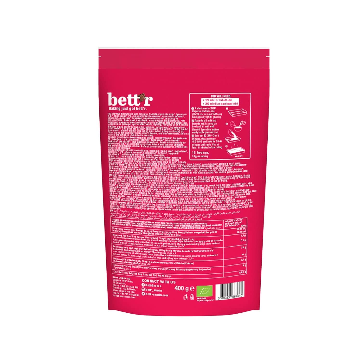 Bettr Organic Brownie Mix – Bio-, vegane und glutenfreie Brownies mit reichhaltigem Kakaogeschmack, 6 x 400 Gramm Kitchen Naty Shop