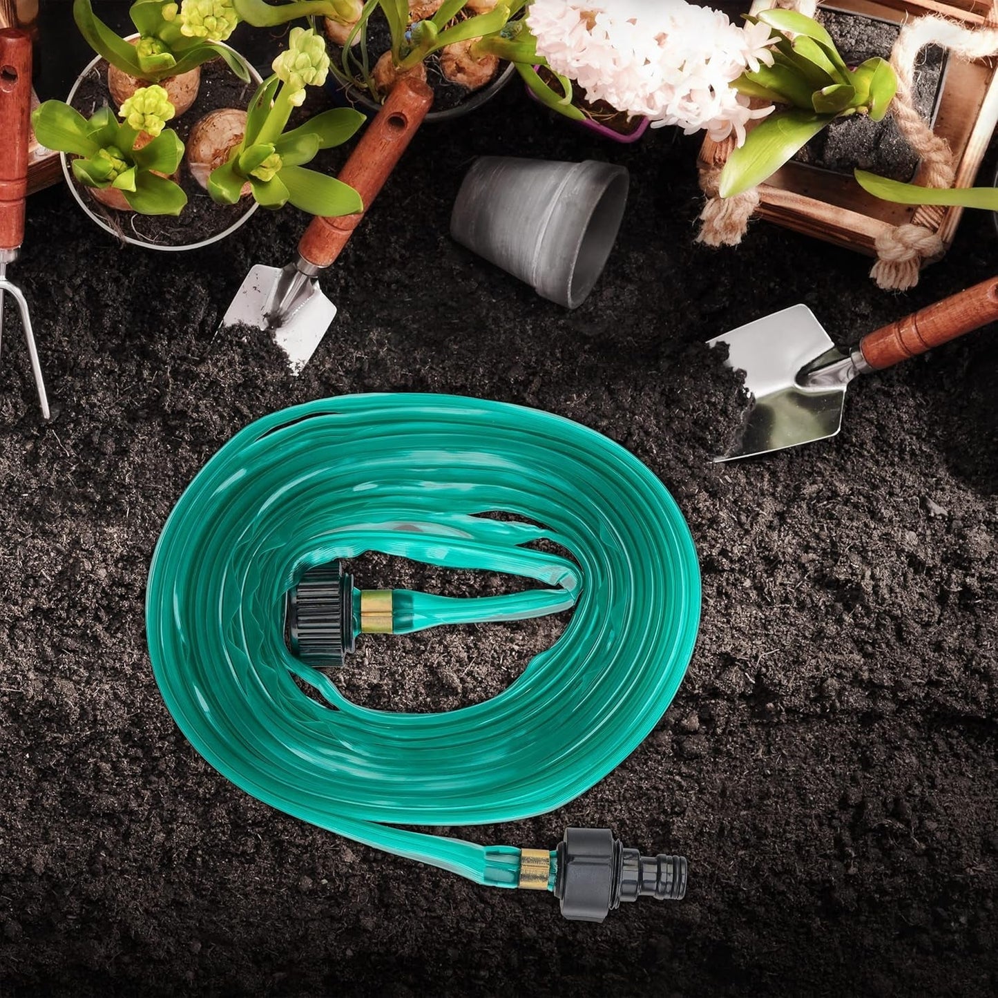 Relaxdays Bewässerungsschlauch 5 m Länge, gleichmäßige Bewässerung von Gartenschichten, flach, anschlussfertig, Sprinklerschlauch, grün