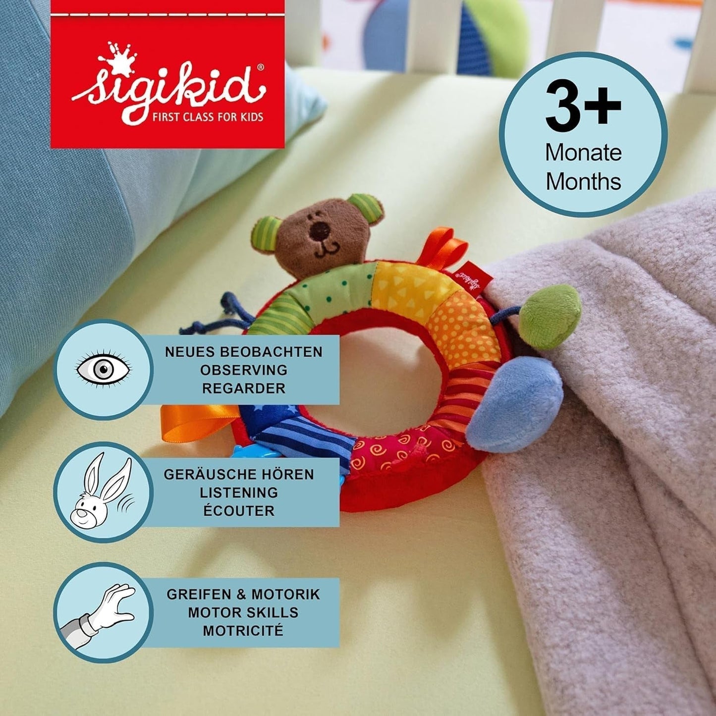 SIGIKID 40490 Aktivring Baby Activity PlayQ Mädchen- und Jungenspielzeug, empfohlen für Kinder ab 3 Monaten, mehrfarbig Babyspielzeug Naty Shop