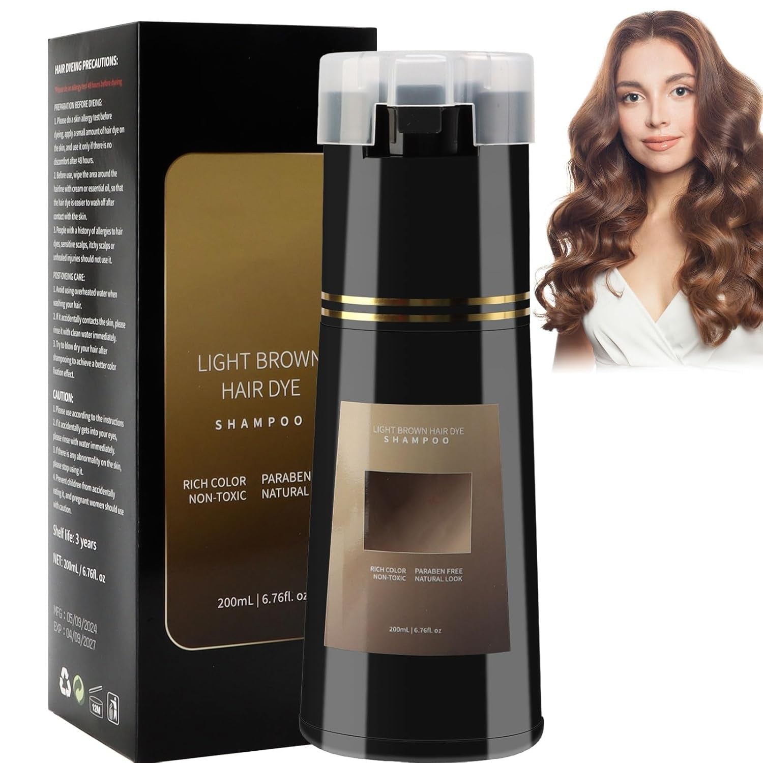 Haarfarben-Shampoo, 3-in-1-Sofort-Farbshampoo, Sofort-Haarpflege-Farbshampoo, Schwarzes Haarfarben-Shampoo, Haarfarben-Shampoo (Hellbraun) Naty Shop Haarfärbe-Standardtitel