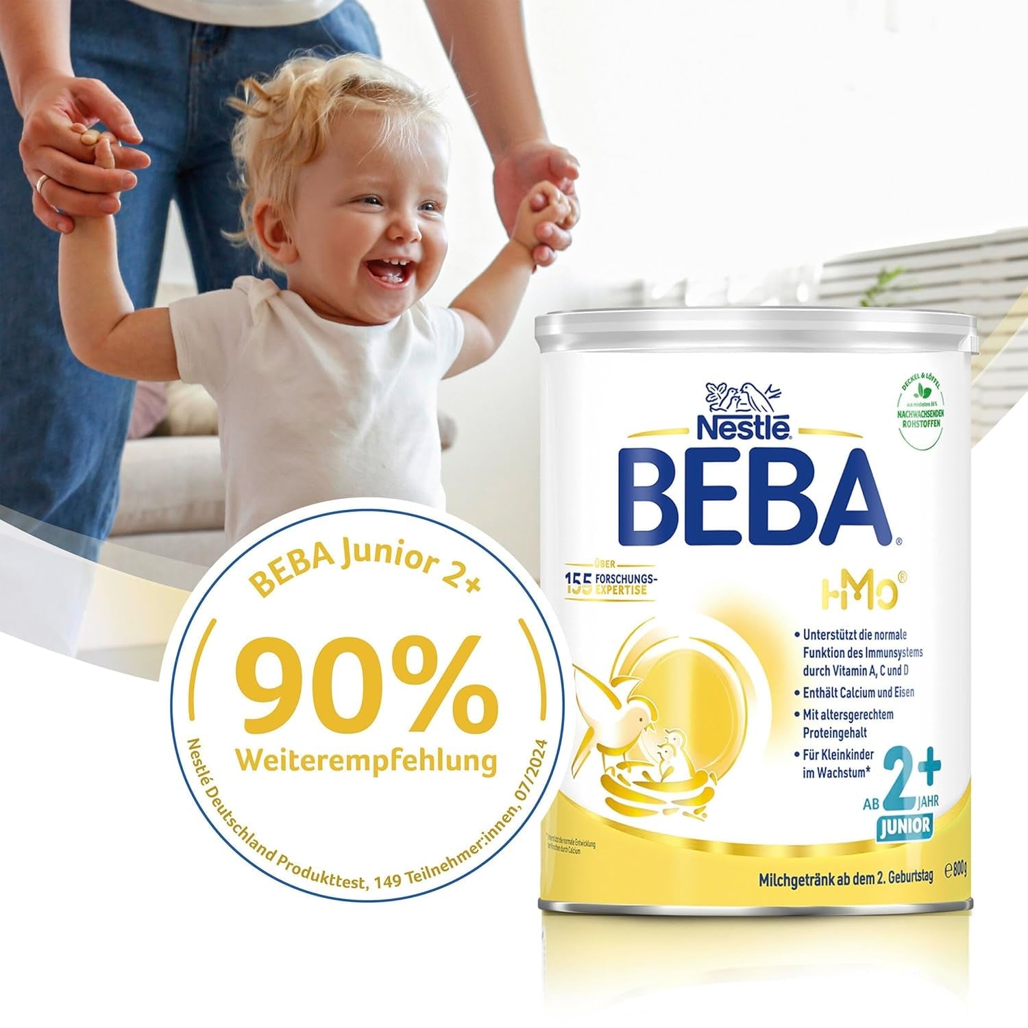 BEBA Junior 2+ Milchgetränk ab 2 Jahren, Mit HMO, Altersgerechter Proteingehalt, Nur Laktose, Ohne Palmöl, Ohne Fischöl, Kleinkindnahrung, Babymilchpulver, 6er Pack (6 x 800g)