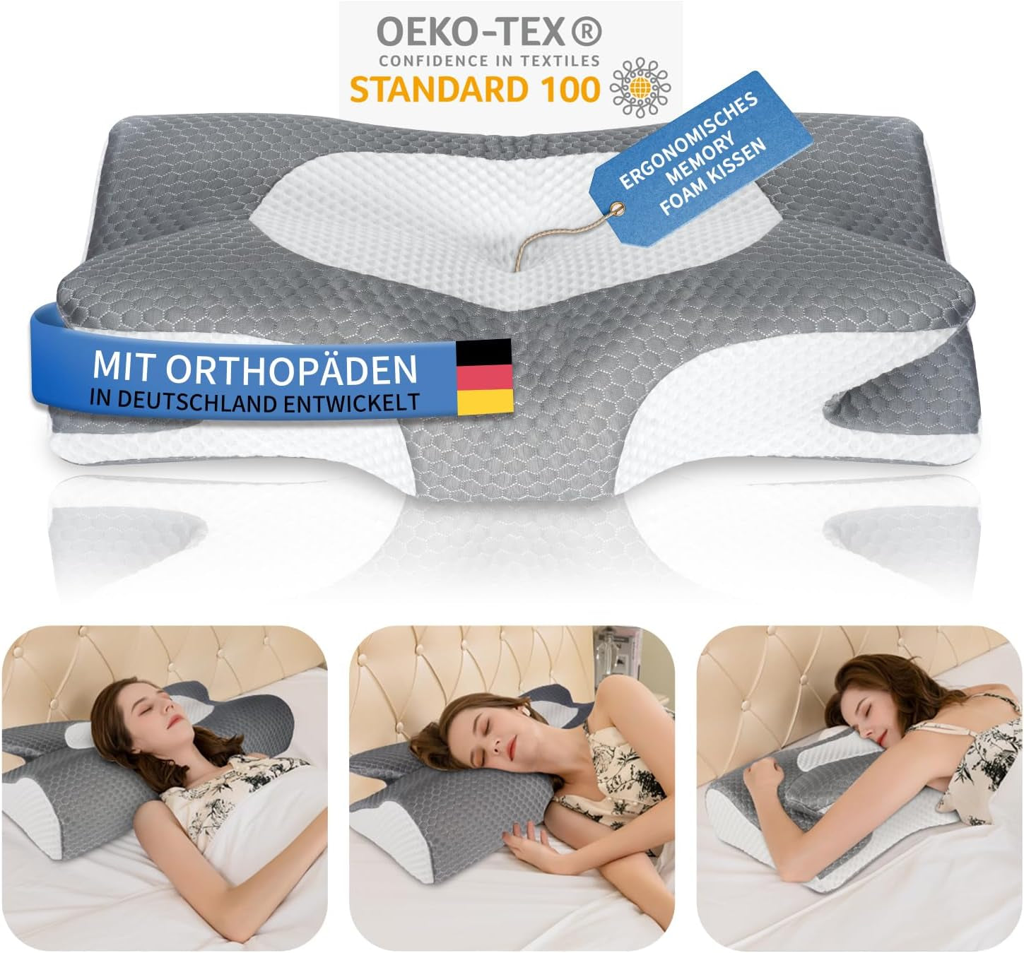 IDEA Pillow Memory Foam-Kissen, ergonomisches Kissen, orthopädisches Kissen für Nackenschmerzen, Schlafkissen für seitliche Rücken- und Bauchschmerzen, Nackenkissen, Anti-Schnarch-Kissen für Erwachsene, orthopädische Halskissen, Naty Shop