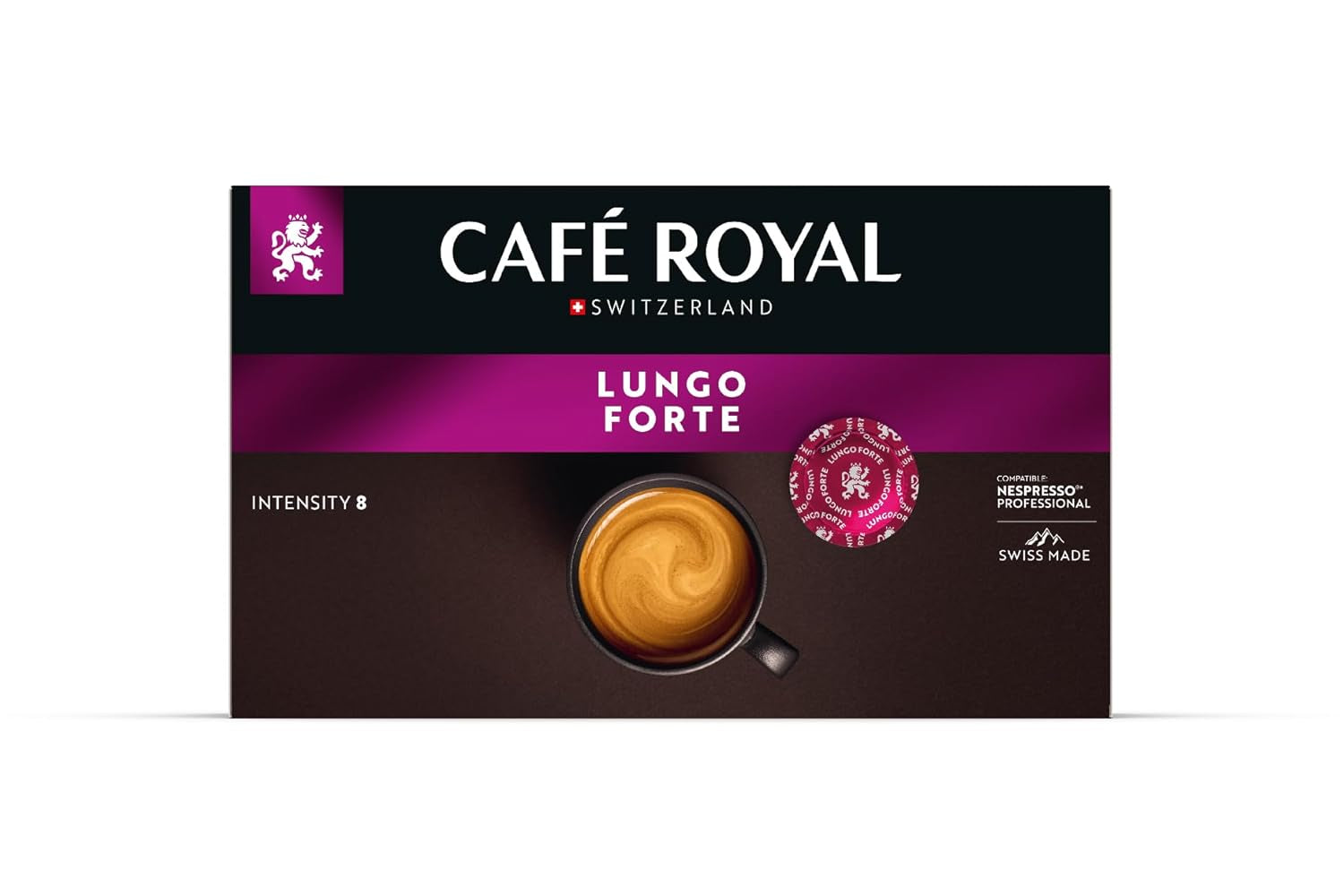 Café Royal Professional Pads, Lungo Forte, 50 Nespresso (R) Professional kompatible Pads für Büro und Gastronomie, Rainforest Alliance zertifiziert, 100 Prozent Arabica Kaffee, Intensität 8