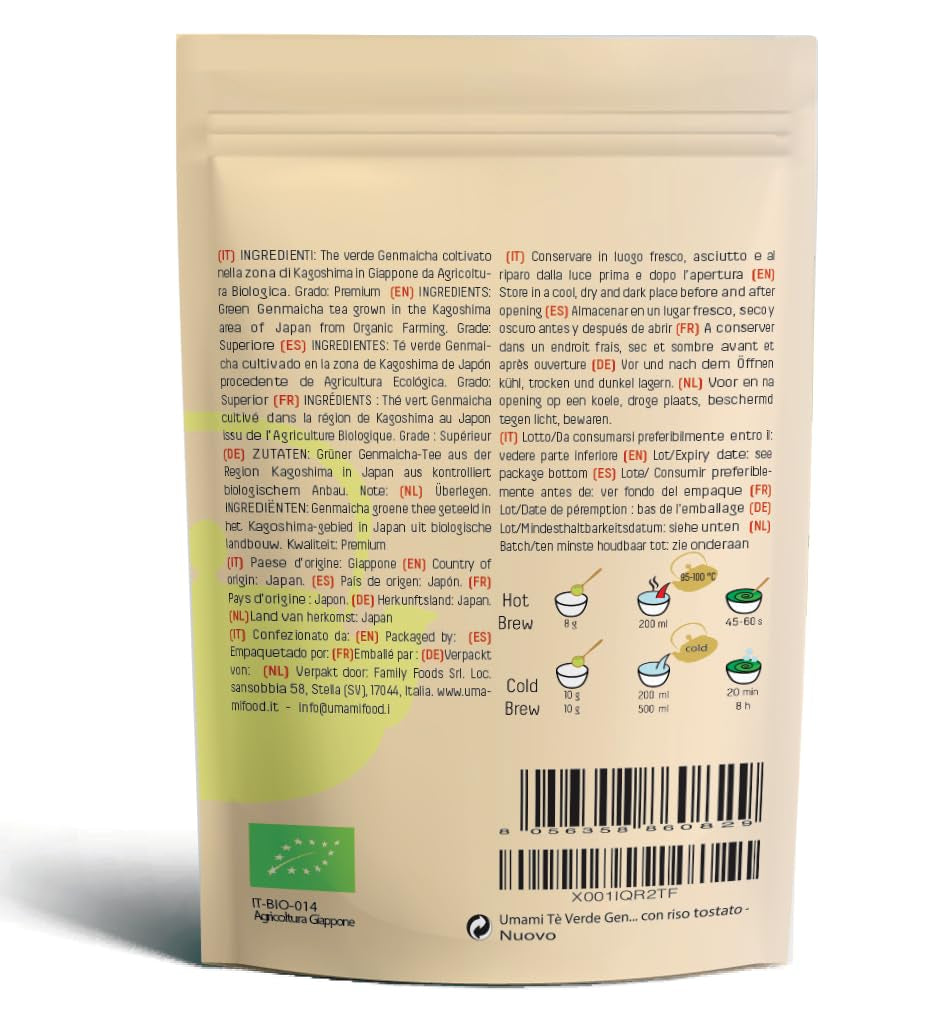 Grüner Tee Umami Bio Genmaicha aus japanischen Kulturen, 100g - Teeblätter mit gebratenem Reis -