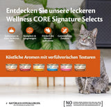 Wellness CORE Signature Selects 8 x 79 g, Mischung aus Rind, Huhn und Truthahn – Nassfutter für Katzen, köstliche Streifen in Soße, getreidefrei, natürlich, hypoallergen, proteinreich, reich an Fleisch