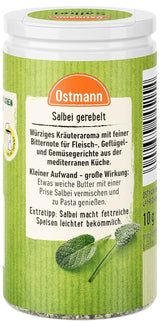 Ostmann Gewürze - Salbei gerebelt | Würziges Kräuteraroma für Fleisch- und Gemüsegerichte | 10 g in der Dosis