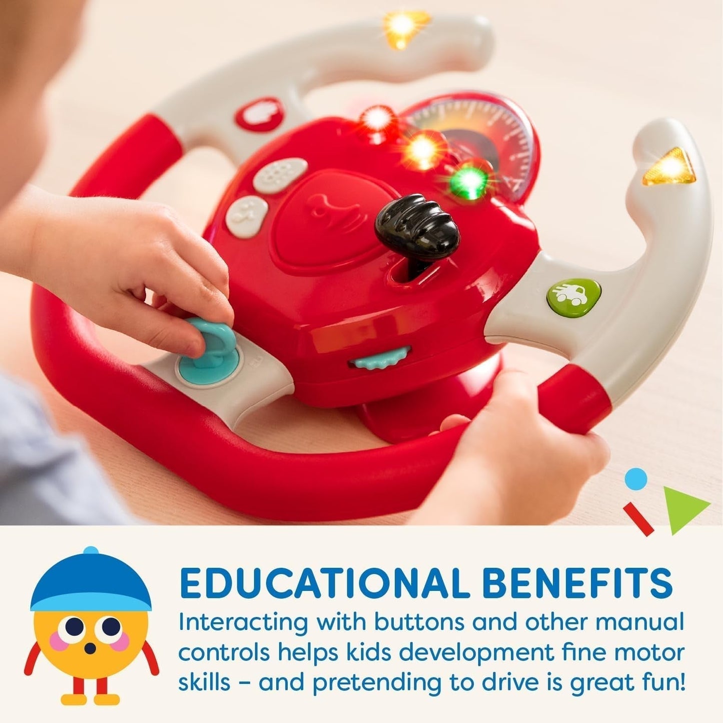 Kunststoff Battat, BT2525Z Interaktives Lenkradspielzeug auch für Reisen und Autofahrten mit Lichtern und Geräuschen für Kinder ab 2 Jahren, Rot, kompatibel mit Autos Bebe Toys Naty Shop