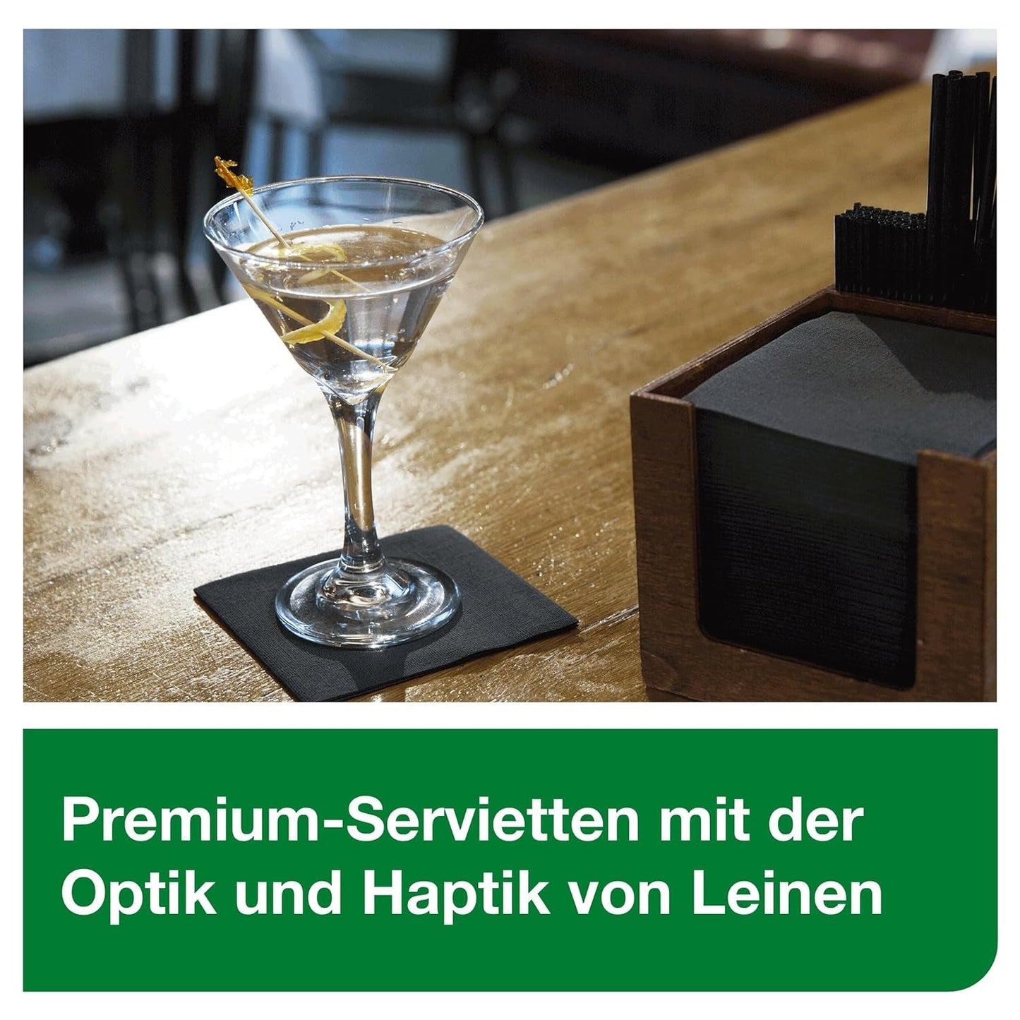 Tork Linstyle 509542 Schwarze Cocktailservietten, 1/4 Falz, 1-lagig, 23,8 x 23,8 cm, 1 x 100 Servietten
